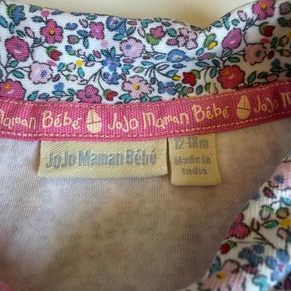 Jojo Maman Bebe Pink Summer Ditsy Floral Polo Shirt Girls Baby 12-18 Months - Picture 7 of 10